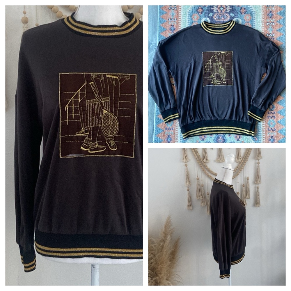 Vintage tennis sweatshirt black and gold athletic 90’s pickle ball small